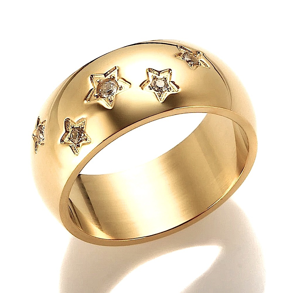 Unisex/Men’s Wide Band‎ Pave Simulated Diamond Star Gold Plated Ring, Size 8